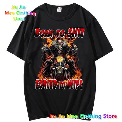 Cool Anime Skul The Born To Shit Forced 2 Wipe Print O-Neck TShirt Retro Hip Hop Clothing Unisex Casual T-Shirt Graphic T Shirts