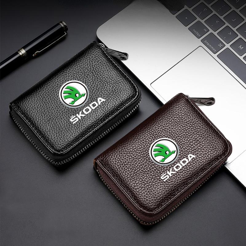 Leather Car Driver's License ID Card Bank Card Wallet Car Styling For Skoda Octavia Superb Rapid Kodiaq Karoq Fabia Kamiq Roomster Citigo