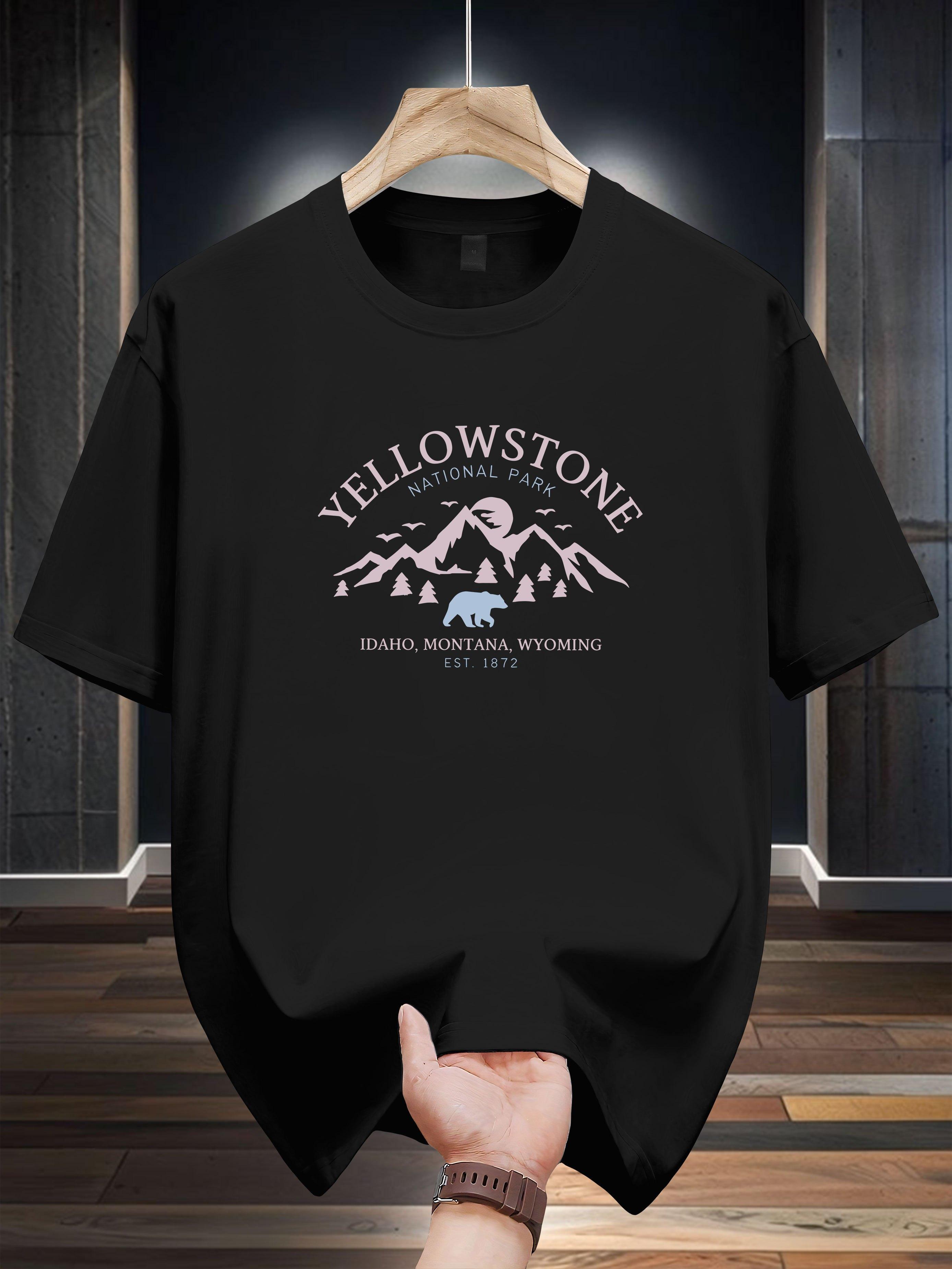 

Niuwang Selection 200g 100% Cotton Short Sleeve T-shirt - Yellowstone National Park Graphic Print S