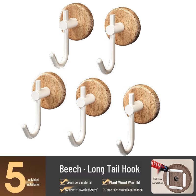 Lazy Xiaoji Beechwood Wall Hooks, 5-Pack