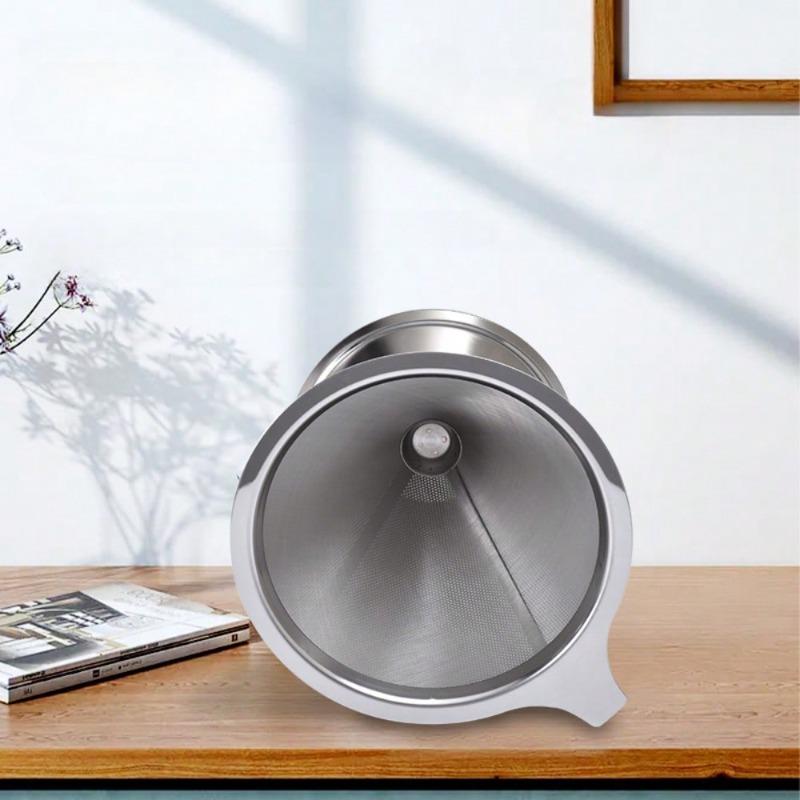 Reusable Stainless Steel Double Layer Fine Mesh Coffee Filter for Drip Coffee and Tea Portable Coffee Dripper with Tray for Home