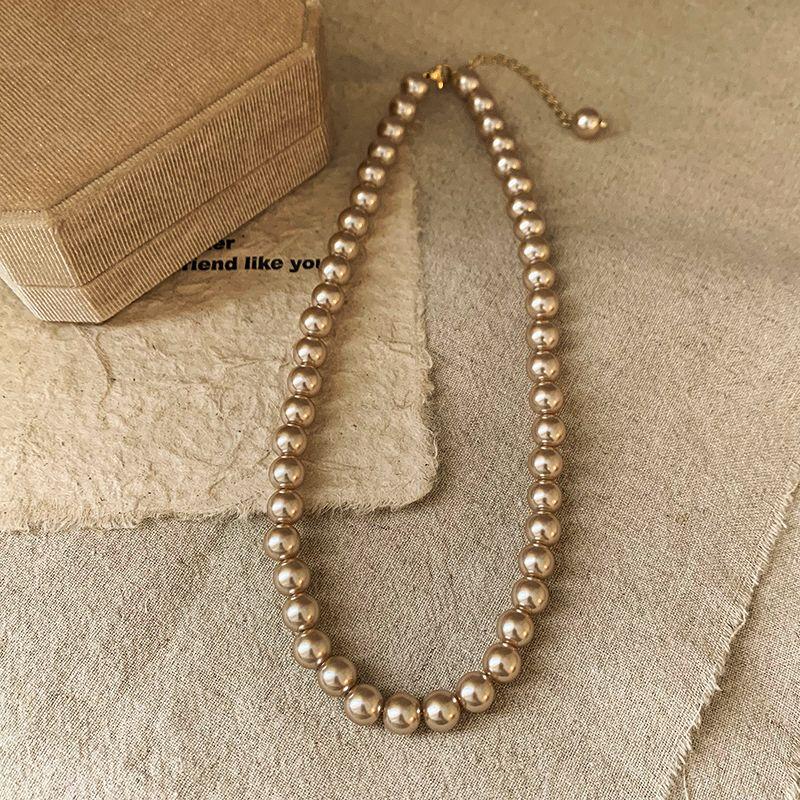 

Ni Ni Champagne Color-Women Generous and Upscale Pearl Necklace Champagne Pearl 8mm