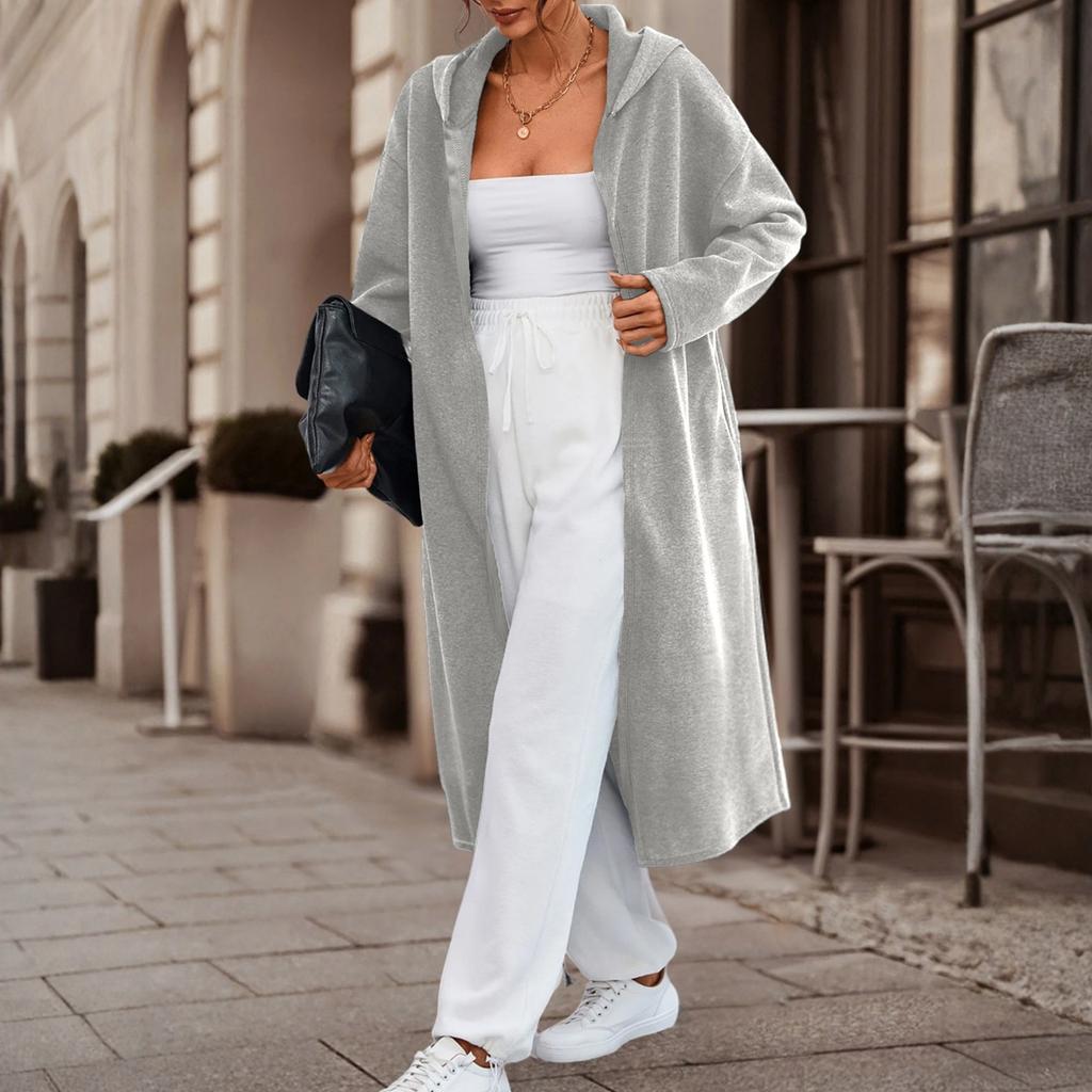 Women's Fashionable Casual Long Cardigan With Long Sleeves In Solid Color