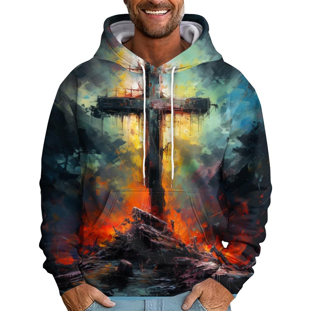 Sweat-shirt à capuche imprimé ample pour hommes, sweat-shirt de sport décontracté à la mode