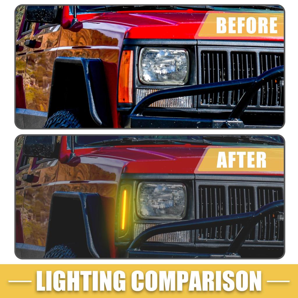 ABSOPRO CH2551 118 LED Side Marker Front Driver and Passenger Turn Fender Side Marker Lamps for Jeep and Black Lens Amber 1 Pair Lights, Signals,