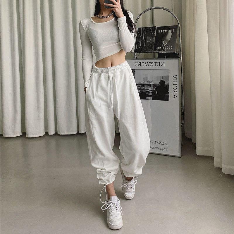 Casual Sports Women  Loose Hundred with The Trend of Korean Version of The Harun Bunch of Feet High-waisted Casual Straight Guard Trousers Plus Size