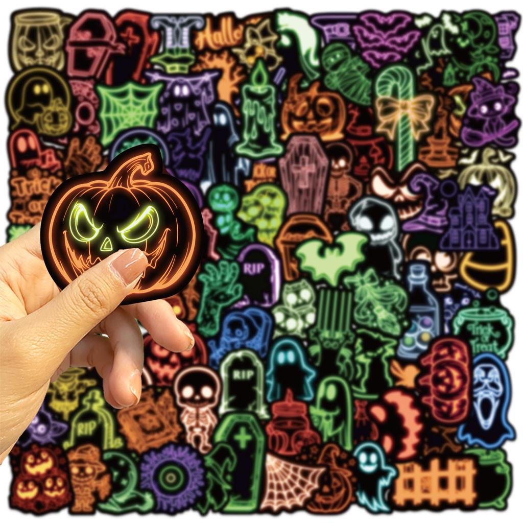 100 Cartoon Neon Halloween Doodle Stickers DIY Decorative Guitar Notebook Suitcase DIY Waterproof