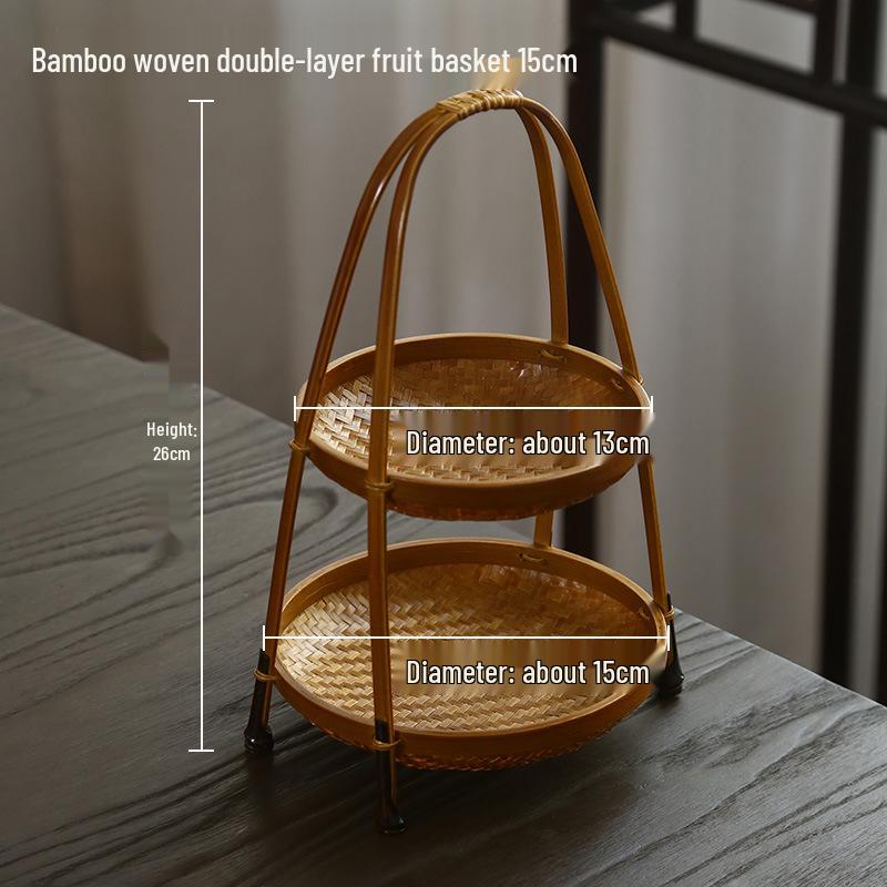 Multi-Layer Bamboo Hand-Woven Basket Display Stand for Fruits, Tea, and Pastries
