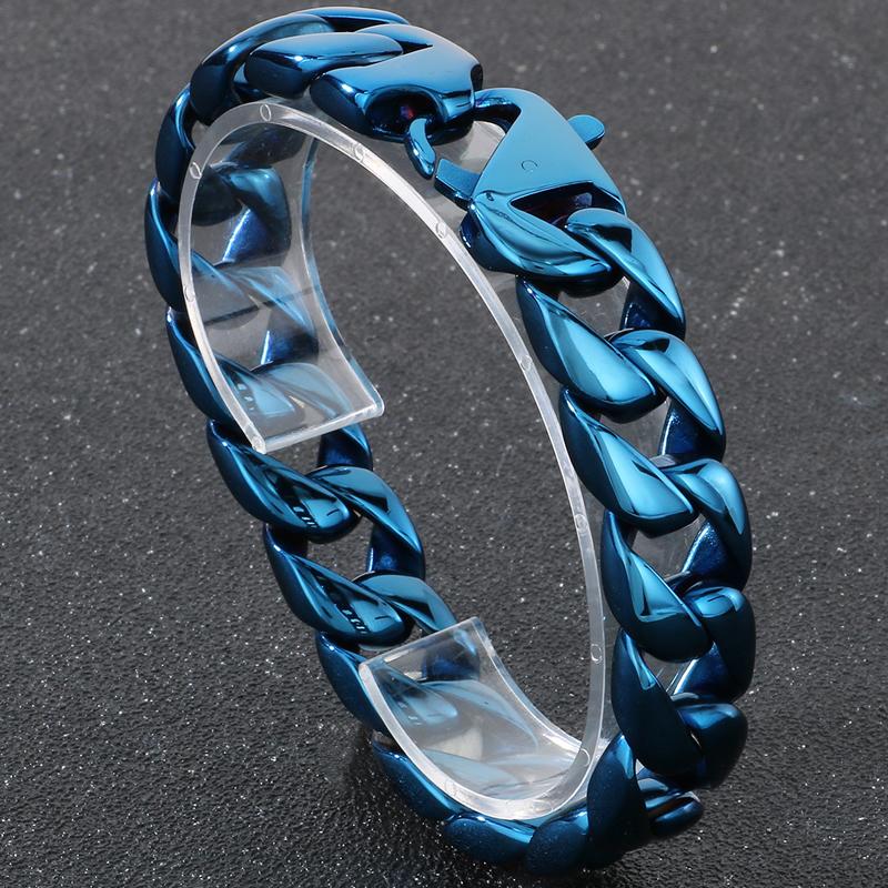 Vakuumplattiertes Curb Cuban Link Kettenglied Armband für Herren 15MM Rund Poliert Matt Titan Edelstahl Herren Armbänder Schmuck