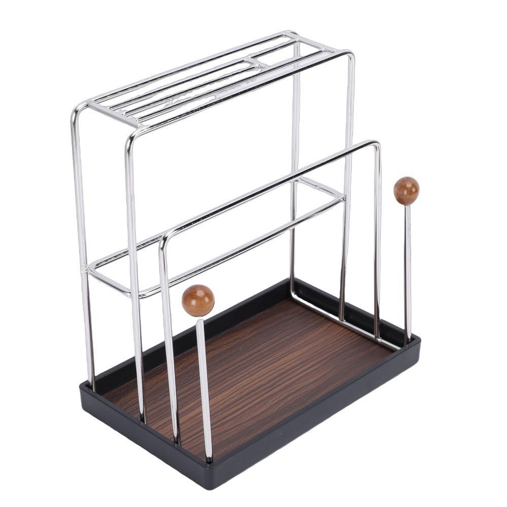 With Drain Tray Knife Holder Stainless Steel, Wood Dish Rag Holder Utensil Holder  Countertop