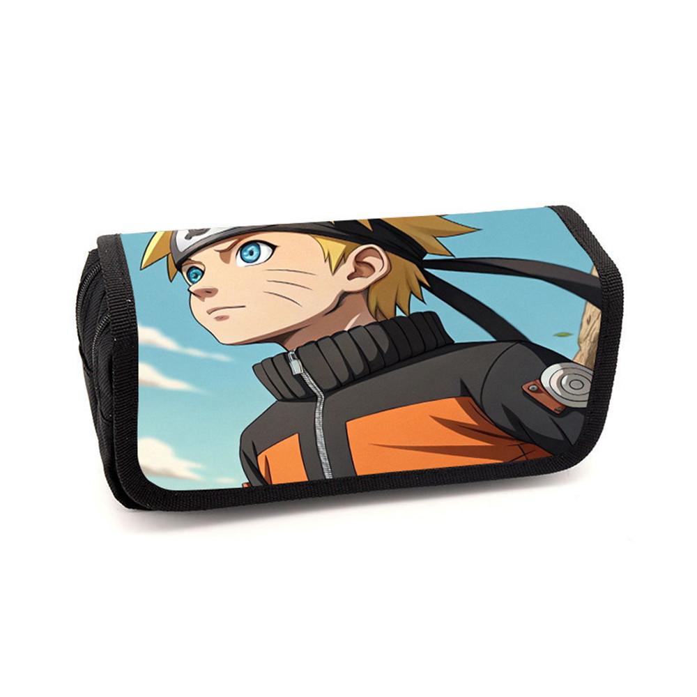 NARUTO Cartoon Pencil Box Double Layer Flip Pen Case Lightweight Stationery for Boys & Girls Ages 6-10 Kids School Daily Use