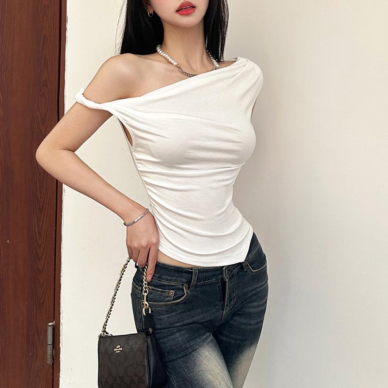 

Street Fashion Sexy Off Shoulder T-shirt for Women Summer New Black Tops Mujer Y2k E-Girl Slim Fit Sleeveless Tank Top