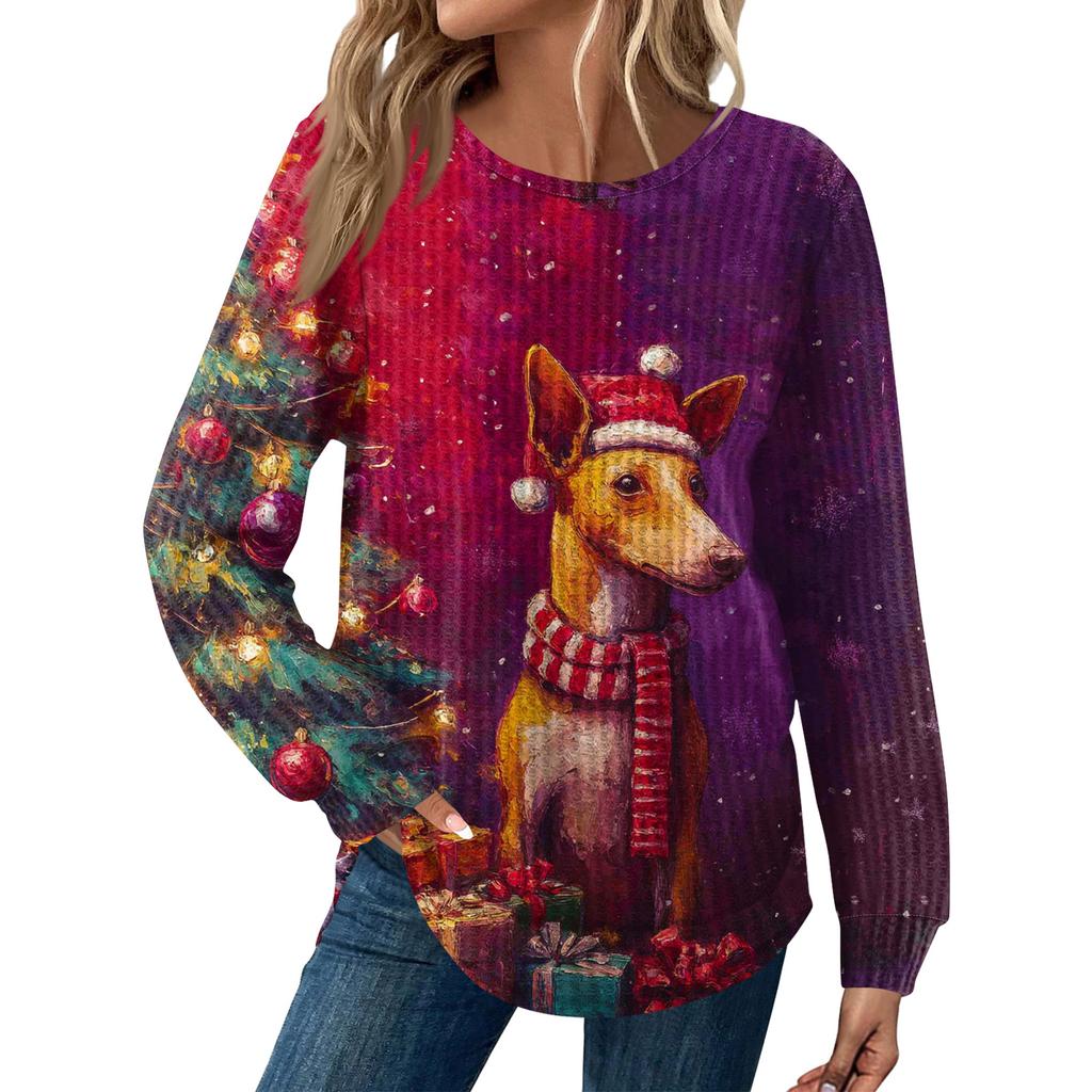 Women's Fashion Long Sleeve Christmas Loose Long Sleeve Round Neck Casual Top