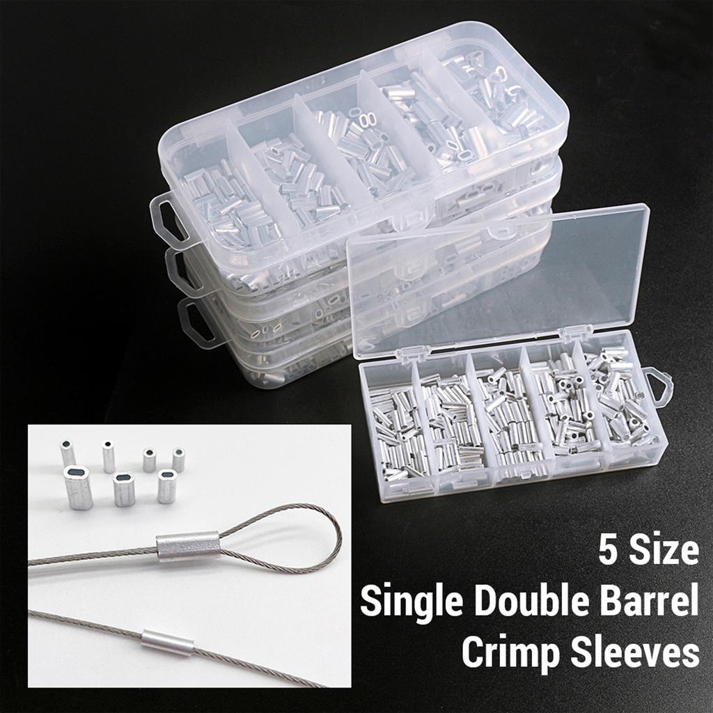 500pcs Aluminum Crimp Sleeves Connector Kit 5 Sizes Single Double Barrel Crimp Sleeves for Fishing Line