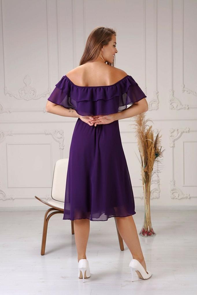 Dámské šaty velkých velikostí Švestkové šaty s Carmen výstřihem Madonna Plus Size Šifonové šaty