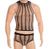 CLEVER-MENMODE Fetish Lingerie Men Sexy Brazilian Briefs Singlet Mesh Underwear Set Fishnet Crops Tops Erotic Hollow Nightwear