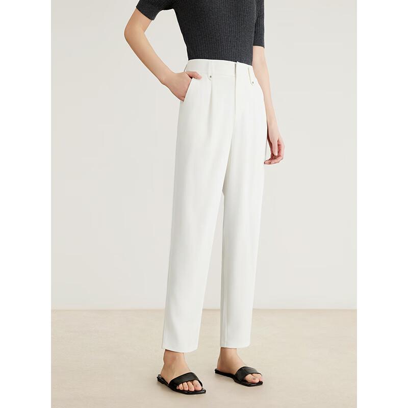 Gejin Women's Solid Mid-Waist Slim-Leg Casual Trousers