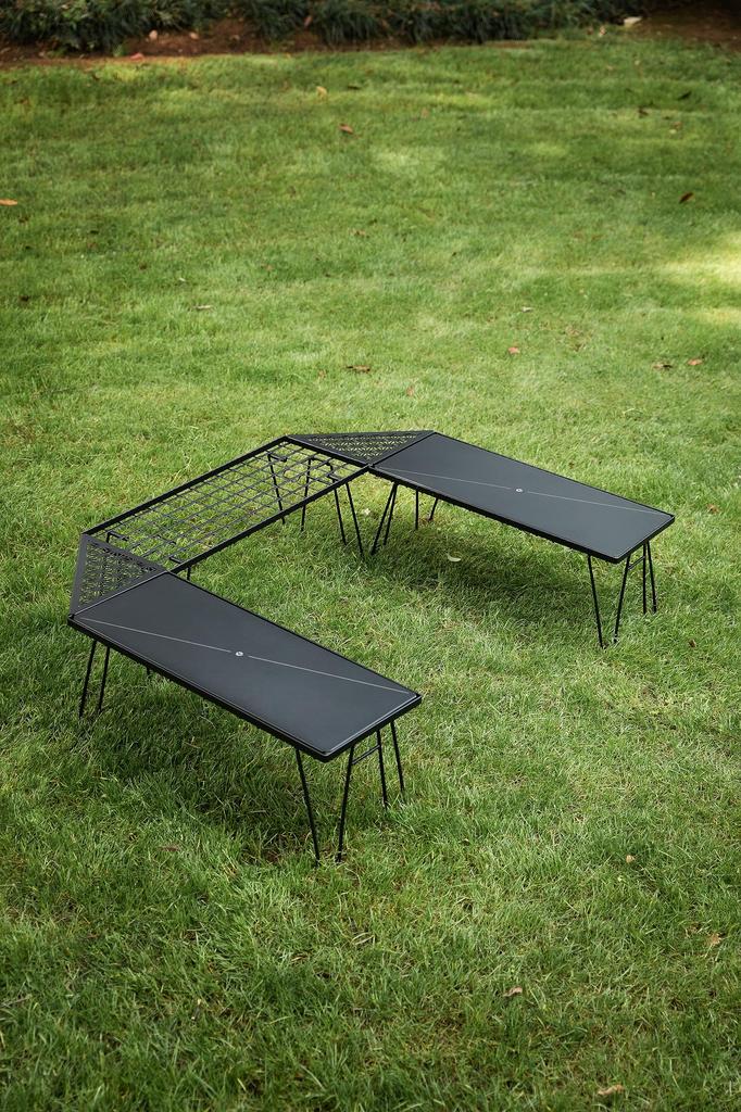 CAMPING MOON Minimal Rack, Connectable Aluminum Tabletops, Set of 2, Black, with Black Gears, M23-2P