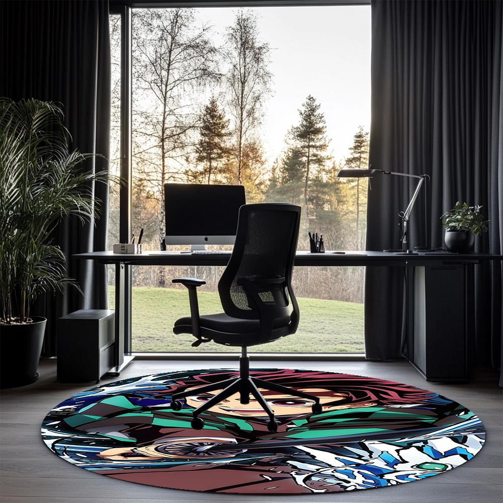 Demon Slayer Printed Round Rug Carpet Chair Rug Area Rug Entryway Doormats,for Office Chair Living Room Bedroom Kitchen Room.