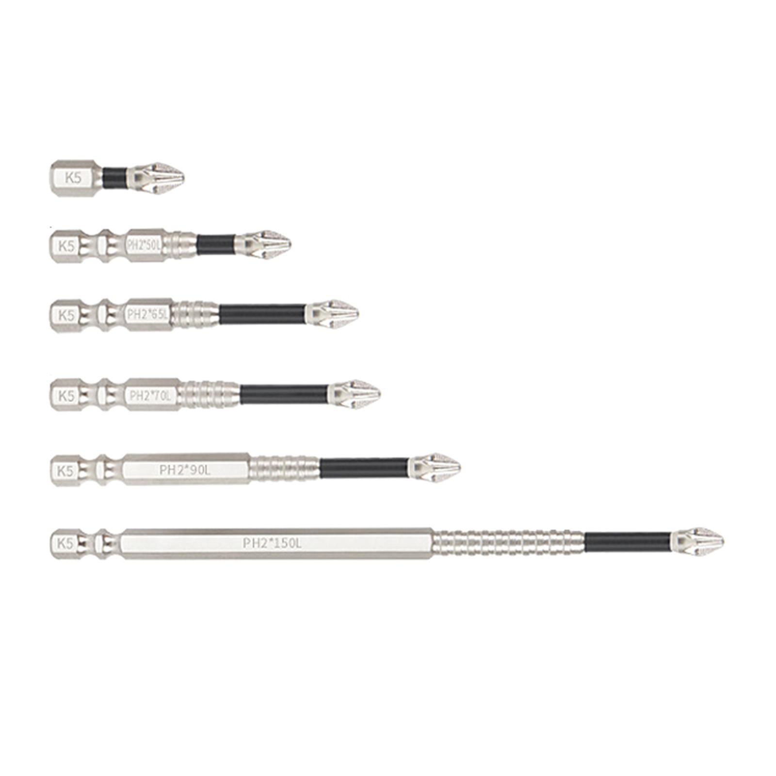 

Набор из 6 магнитных крестообразных бит для отвертки, нескользящая конструкция, биты для шурупов из прочной стали для электроинструментов