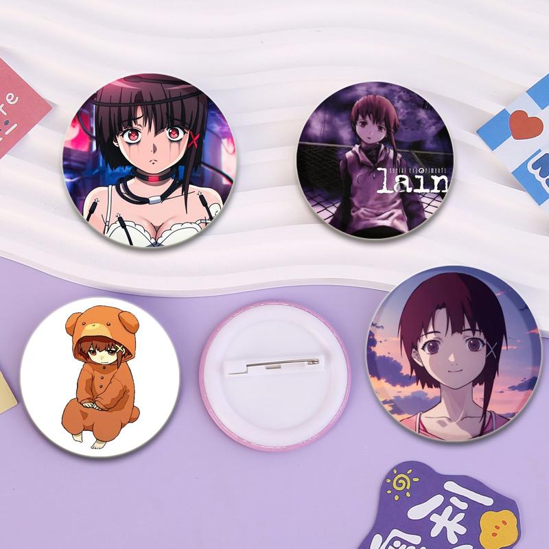 Anime Serial Experiments Lain 32/44/58mm Simple Button Pin Snap In Design Cartoon Brooches Daily Stylish Ornament Handmade Badge