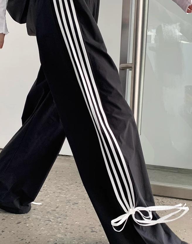 Real shot American casual design loose bar pants women s 2024 autumn loose and versatile black casual sweatpants S