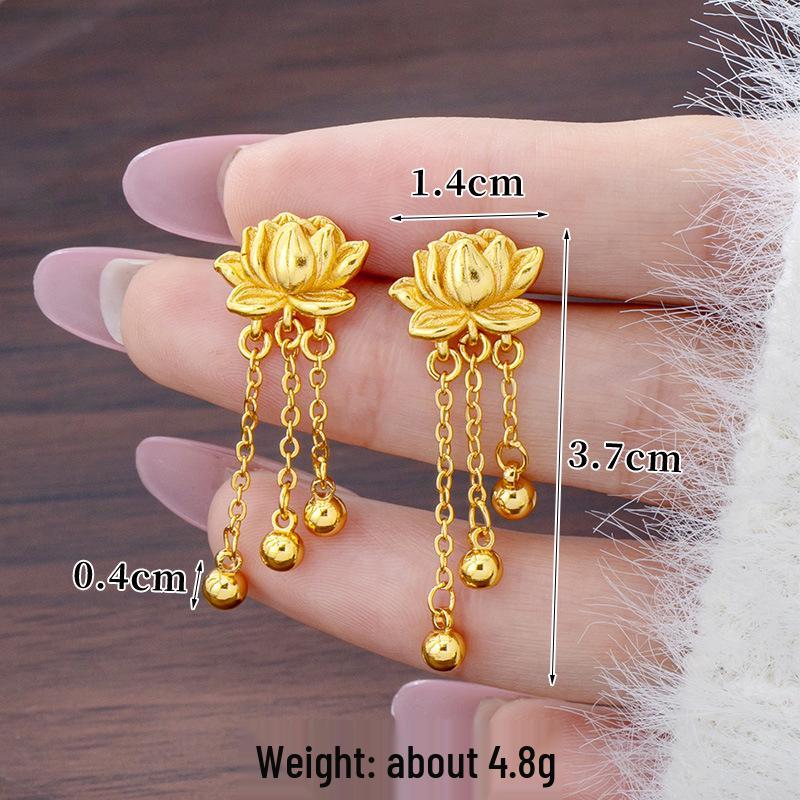 Cercei imitație aur nisipiu de înaltă calitate: Design cu ciucuri de lungă durată pentru femei, Accesorii din cupru transfrontaliere