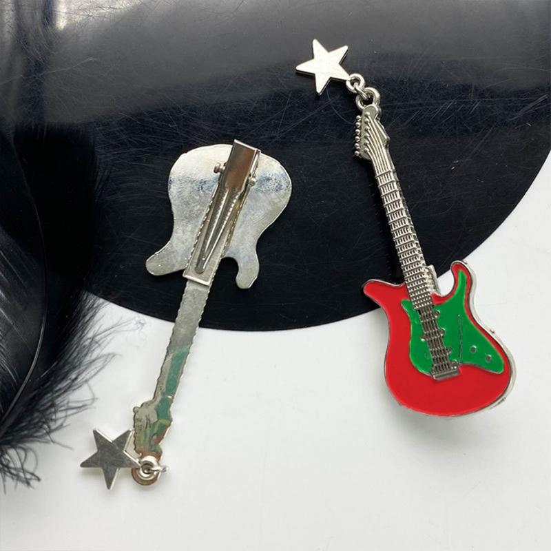 Vintage Guitar Pendant Keychain Bag Pendant Decorations Sweet Cool Dangle Earring Christmas Keyring Y2K Hair Clip