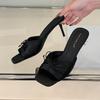 Fashion Fashion Butterfly-Knot Women Thin Heels Pumps Slides Shoes Female Square Toe Footwear Sexy Ladies High Heels Shoes Sandals