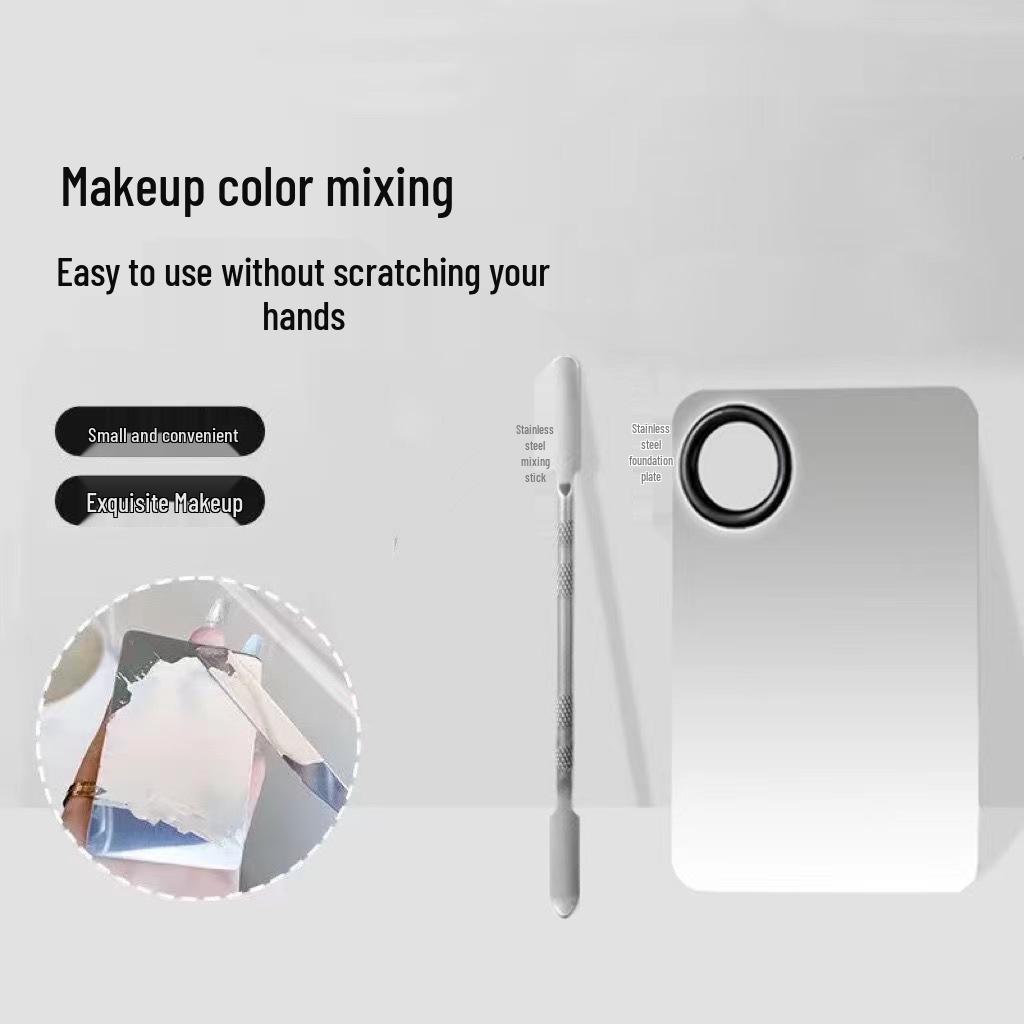 3-Piece Foundation Set: Flat Foundation Brush, Spatula, and Color Mixing Palette Ring