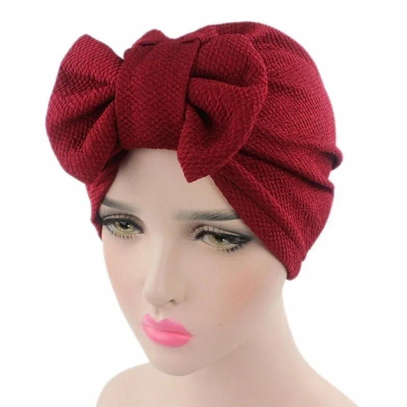 Fashion Women Big Bow Turban Hat Headdress Bow Knot Bonnet Hat Chemo Hair Cap Soft Snood Hat