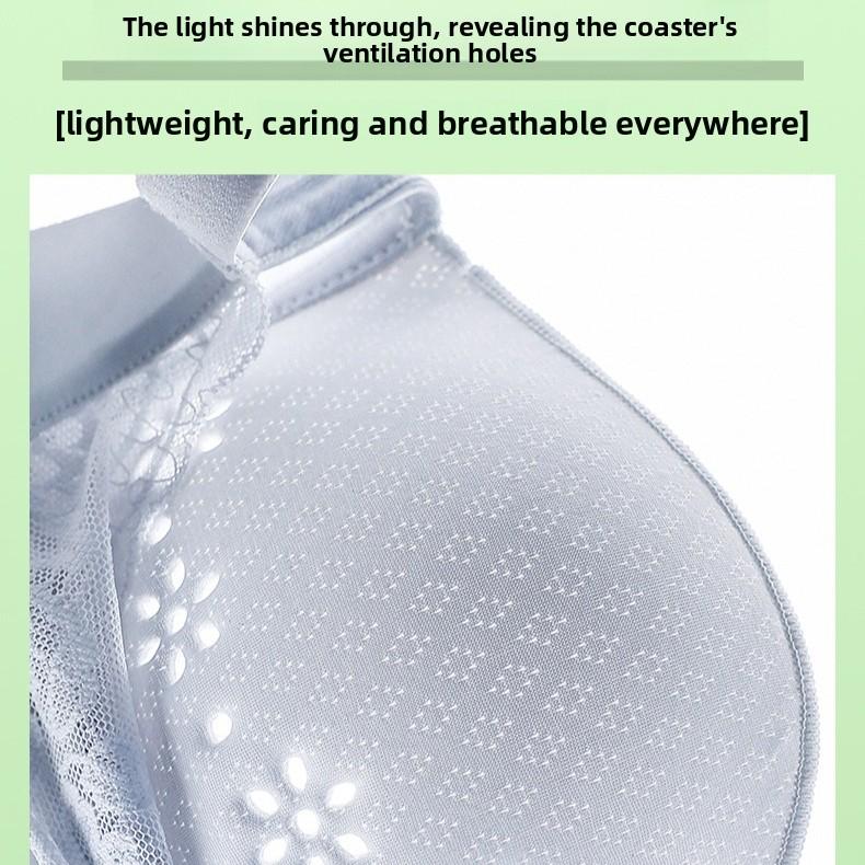 Summer New Lace Bra, Breathable Hole Cup Wireless Minimizer Bra, Sexy Adjustable Side Smoothing Underwear for Large Breasts