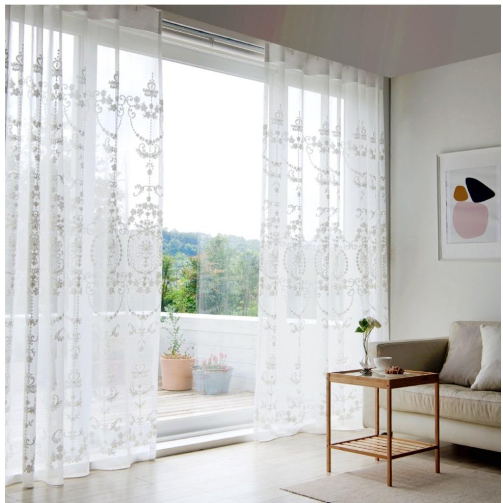 Perforated Retro Knitted Style Embroidered Lace Chiffon Pretty Thin Curtains