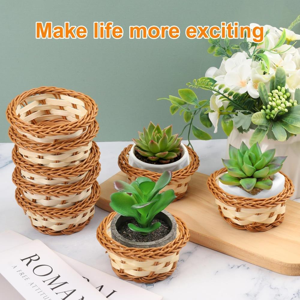WTEMPO Round Mini Handmade Wicker Baskets Mini Round Baskets for Kitchen and Dining Display Decoration Gifts and Crafts Mini Picnic Baskets