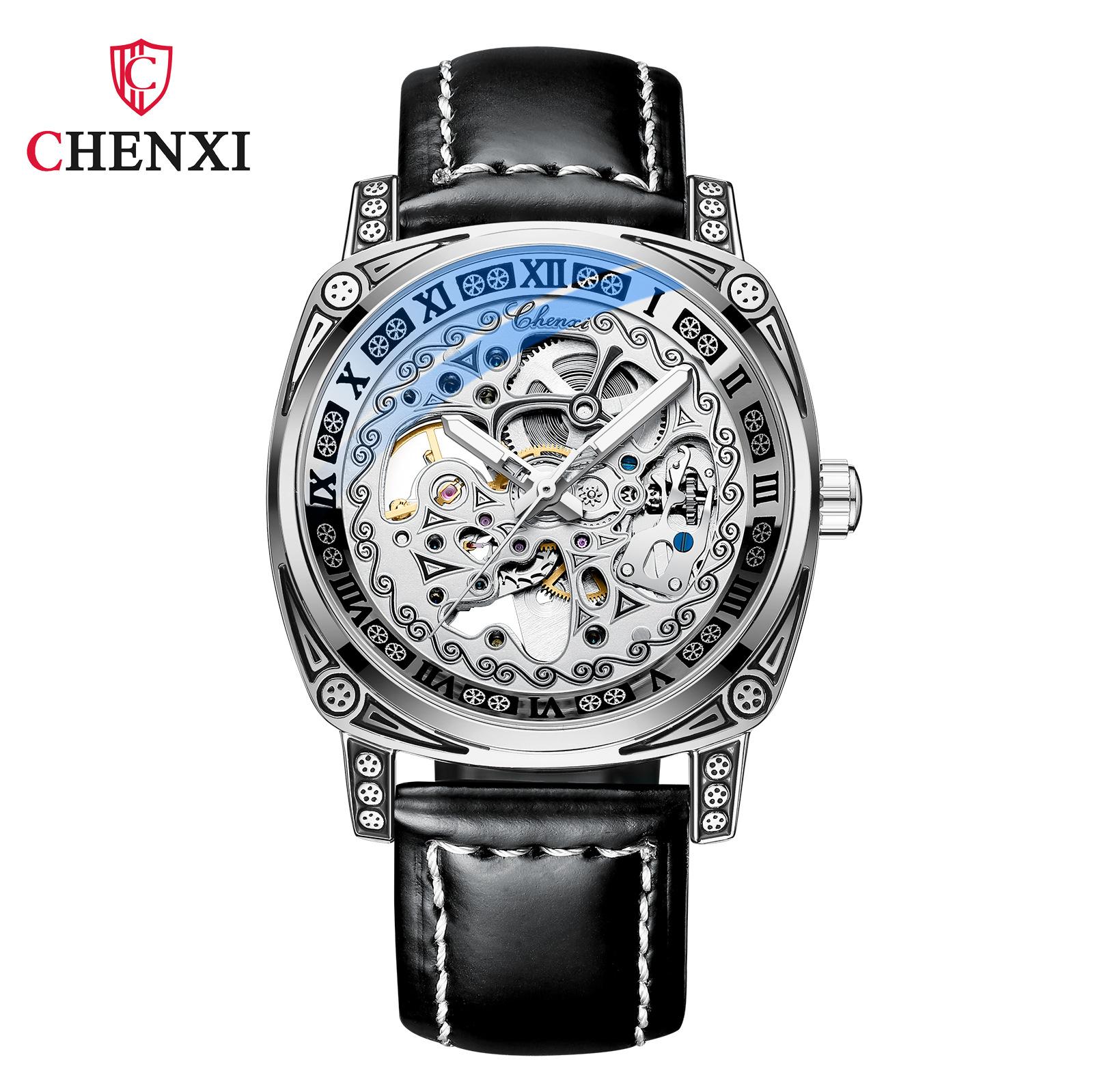 

Новые роскошные мужские часы ТОП-бренда с коробкой, резные часы в стиле ретро, ​​мужские водонепроницаемые полые мужские механические часы leather belt