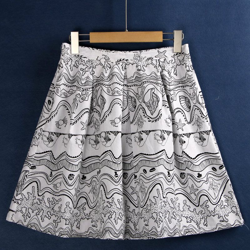 

1361 Print Skirt Cotton Ethnic Style Half Elastic High Waist Slimming Pettiskirt Women s Skirt Export Tail Single White Print XS