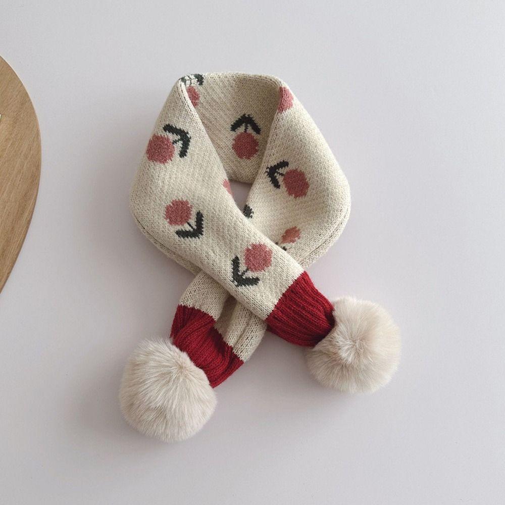 Jacquard Pattern Kids Winter Neckerchief Pompon Baby Girls Scarf Toddlers Warm Scarf  Outdoor Use