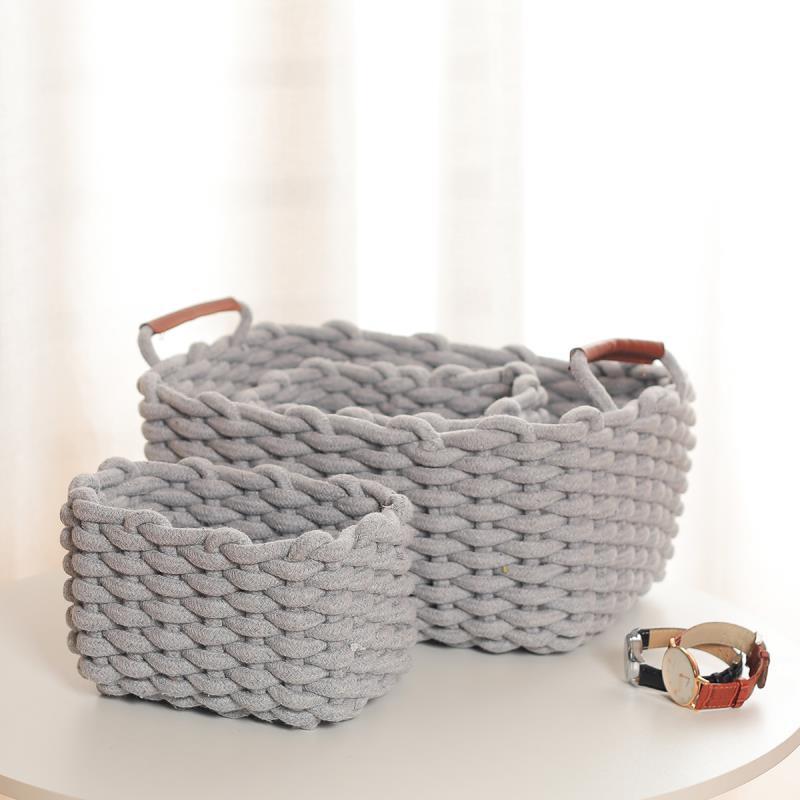 Nordic Style Handmade Cotton Rope Woven Storage Basket Sundries Clothing Cosmetic Organizer Book Toy Desktop Storages