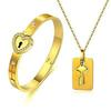 Fly to the Clouds Titanium Steel Couple's Concentric Lock Bracelet & Necklace Set