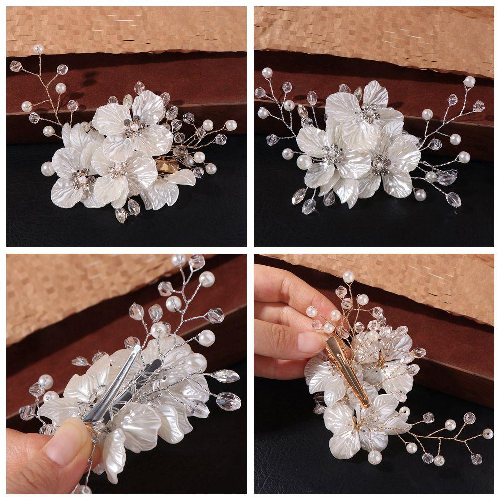 Crystal Pearl Flower Bridal Headwear White Wedding Hairpin New Bride Headdress  Hair Jewelry