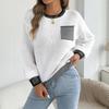 Women's Casual Striped Color Block Long Sleeve Sweater with Pockets