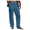 Men's linen drawstring casual pants summer solid color beach trousers loose sports casual cotton and linen trousers
