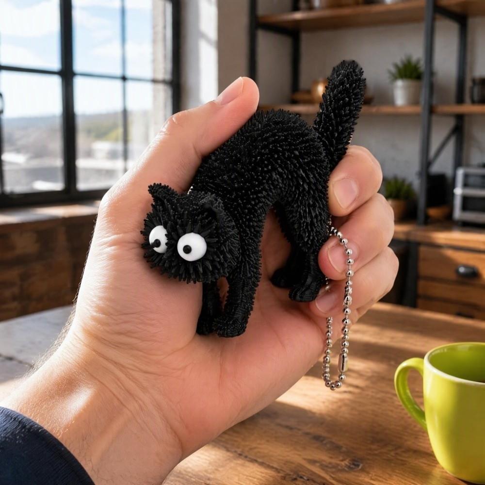 3D Printed Spiky Cat Keychain Stereo Tactile Fidget Grip Toy Black Cat Keychain Cat Lovers
