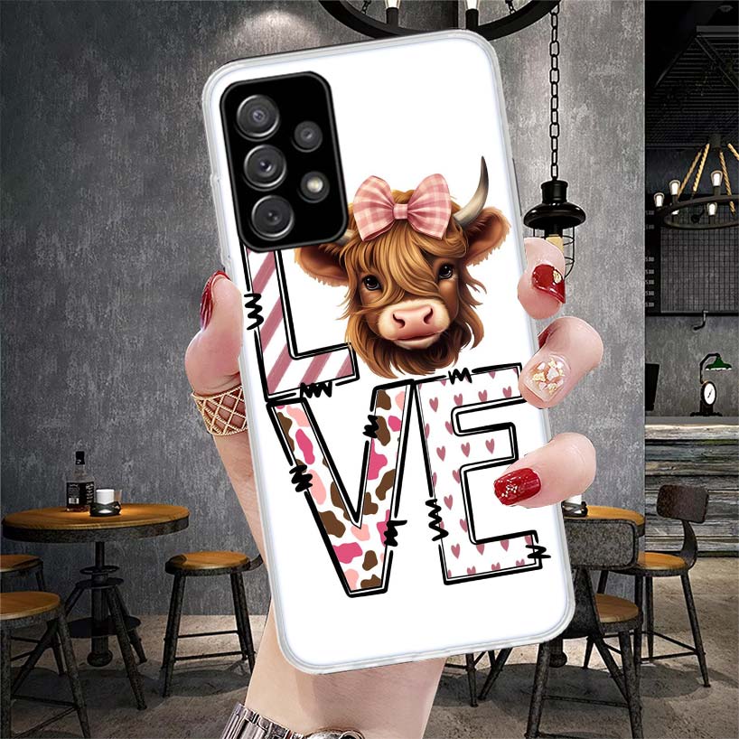 Cute Highland Cow Soft Phone Case For Samsung Galaxy A12 A22 A32 A52 A72 A02S A51 A50S A71 A70 A31 A20S Note 20 Ultra S10 A10S G