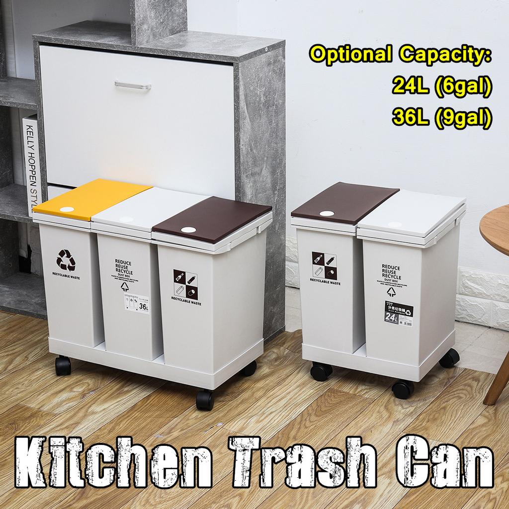 24/36L Recycle Trash Can Rubbish Bin Home Kitchen Waste Garbage Storage Open Lid Removable Fashion Movable Trash Can with Lid Double-layer