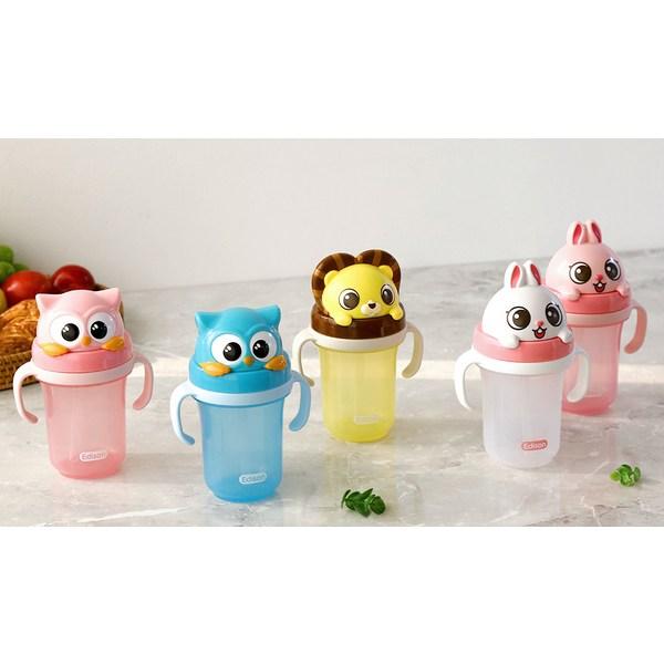 Copo de palha tridimensional à prova de derramamento Edison Friends 2 300ml, azul coruja, 1 peça