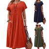 Women's Casual Dress Round Neck Short Sleeve Maxi Dress with Pocket Loose