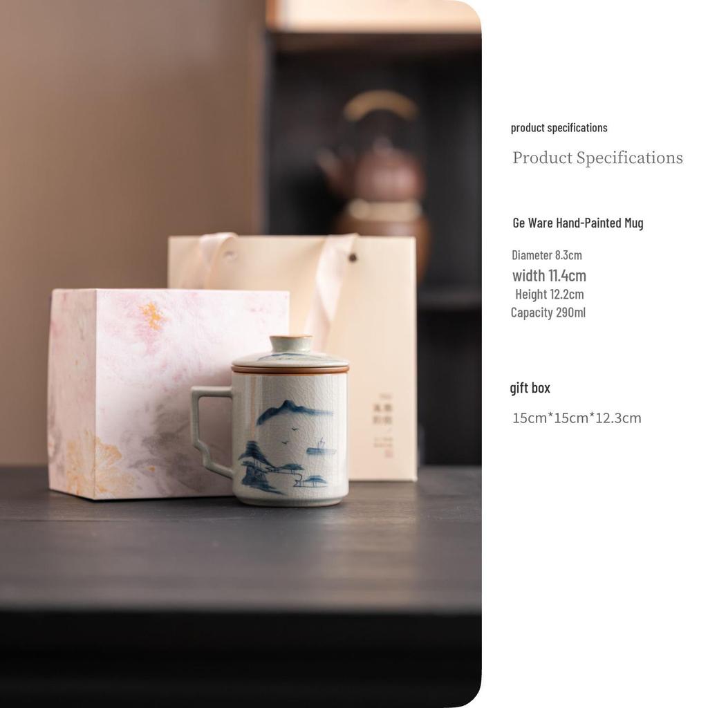 Ge Kiln Ceramic Tea Cup Set: Three-Piece Mug with Inner Liner, Gift Box, Logo Customizable, Perfect for Business Gifts