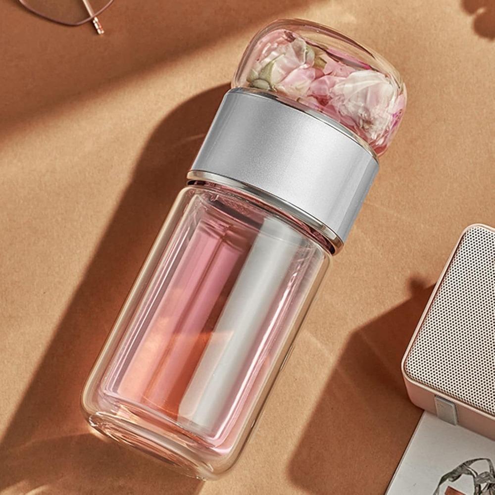 420ml Tea Strainer Cup, Double Walled Stainless Steel Leak Proof Glass Water Bottle, Suitable for Tea Leaves and Flower Tea.