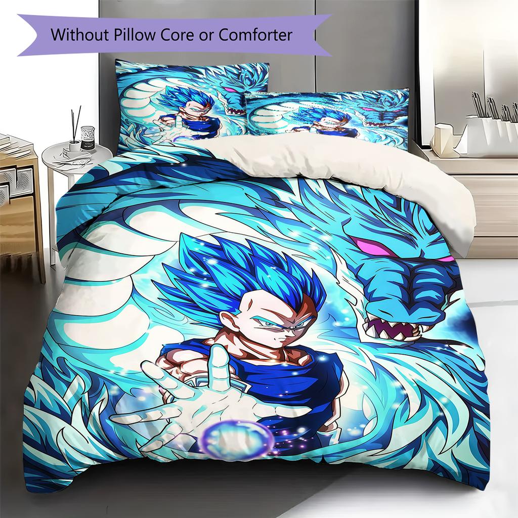 Ropa de cama con patrón de Vegito, Juego de colcha, Funda de colcha, Funda de almohada, Regalo de cumpleaños para el hogar (1 * funda nórdica + 2 * fundas de almohada, sin núcleo)